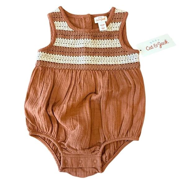 CAT & JACK Brown OEKO- TEX fabric  One Piece Romper Summer Girls 3-6 months NWT - Picture 1 of 5